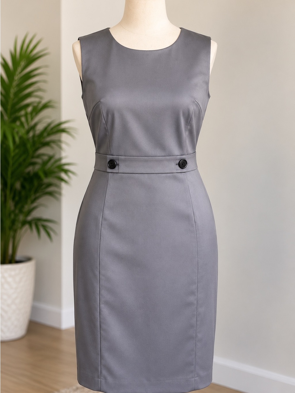 Ann Taylor Gray Sleeveless Belted Pencil Sheath Dress Size 2P Petite